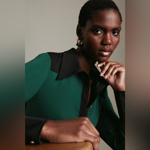 Karen Millen Emerald Green Shirt Dress with Black Trim - Picture 5 of 15